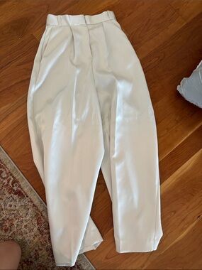 H&M Cream High-Waist Pleated Trousers